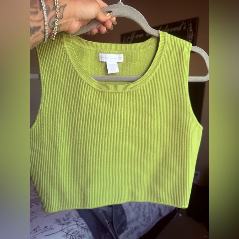 House of Harlow 1960 Neon Green Ribbed Tank Top